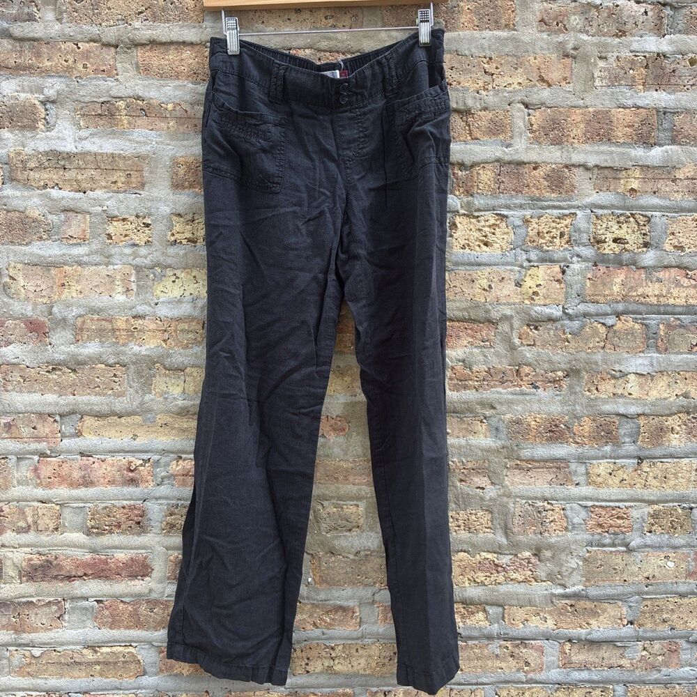 Women So Solid Black Skinny Light Pants Casual‎ Linen Blend Size M